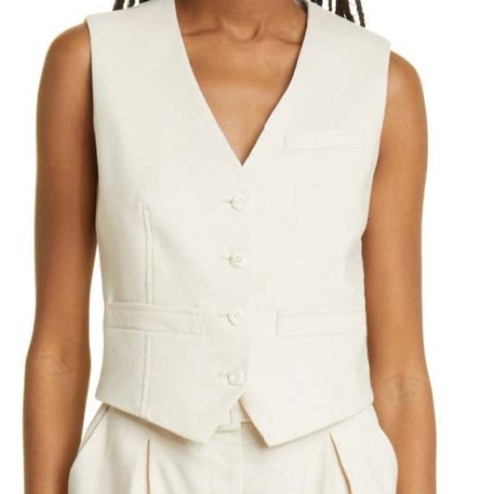 Veronica Beard Bennet Linen Vest in Limestone Off-White Cream Size 8